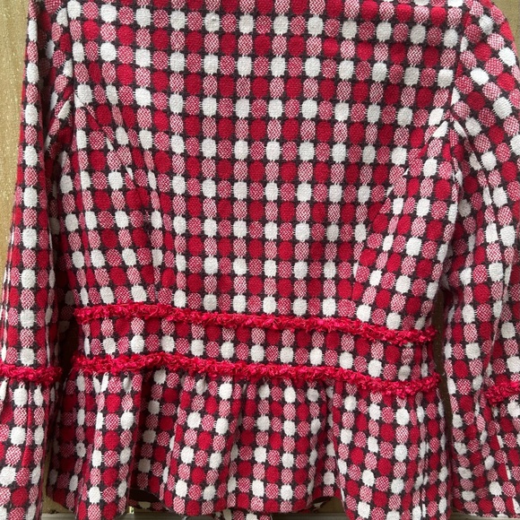 Jade Red and Cream Ruffle Checkered Jacket size 6 Retro - Picture 10 of 11